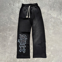 Ensemble de survêtement vintage pour homme avec logo imprimé en strass, effet délavé, coupe oversize, comprenant un sweat à capuche et un pantalon de survêtement, style coupe-vent sportif