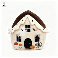 Maison hantée en peluche pour Halloween avec fantôme brodé, chauve-souris, citrouille, toile d'araignée, décoration de chalet 3D fantaisiste