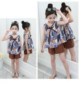 Hot Sale a <b>Lovely</b> Teen Korean Beauty Sleeveless Sport Print Summer Girls Two Piece Set for Kid Made in China - Product Image 5