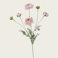 Nouvelle Arrivée Promotion Fleur Artificielle de Renoncule en Soie Faite à la Main à 6 Têtes avec Tige Flocquée Rose Pâle Rose Thé Noël Pâques
