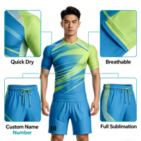 Ensemble de maillots de sport personnalisés par sublimation pour hommes, bleu vert lime, uniforme de football à séchage rapide, nom et numéro d'équipe personnalisés, vêtements de sport