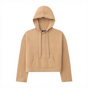 Sweat-shirt à capuche unisexe de couleur unie, coupe courte, manches régulières, avec poches, style décontracté pour l'automne, 100% coton molletonné tricoté, séchage rapide - Product Image 1