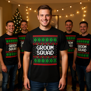 T-shirt de Noël pour la bande de marié, style pull moche, col rond, manches courtes, impression numérique, cadeaux de mariage pour homme adulte - Product Image 3