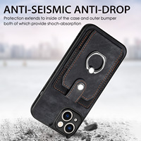 Étui en cuir rétro vintage compatible avec iPhone 18, porte-cartes, anneau magnétique, protection antichoc, étui folio