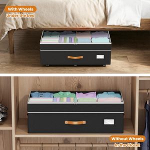 Contenedor de Almacenamiento Rodante Ajustable de 80L para Debajo de la Cama con Ruedas y Tapas Transparentes para Dormitorios, Hogar, Ropa y Mantas - Product Image 5