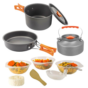 Outdoor Cookware Set With Teapot 1-2L Portable <b>Camping</b> <b>Kitchen</b> Equipment For 2-3 People Anodized Finish - Product Image 1