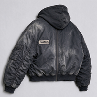 Blouson Bomber Homme Personnalisé en Coton Épais Effet Vieilli, Coupe Courte et Ample, Style Baseball Varsity, Zippé avec Capuche