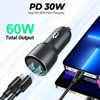 Charger Mobil Dual Port QC 3.0 PD 12V-24V Terlaris, Pengisian Cepat, Termasuk Kotak Hadiah, Proteksi SCP/OVP untuk Ponsel dan Laptop