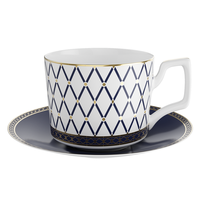 Service de table en porcelaine bleu or de luxe, assiettes en céramique royales, théière, vaisselle pour cadeau de mariage, hôtel, restaurant, restauration fine