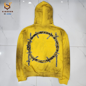 เสื้อฮู้ดดี้ผู้ชายไซส์ใหญ่พิเศษ ล้างสีแบบแอซิด พิมพ์ลายด้วยเทคนิค DTG เสื้อฮู้ดดี้หนาน้ำหนัก 400 กรัม สไตล์ดิสเทรส เสื้อฮู้ดดี้สตรีทแวร์สำหรับผู้ชาย - Product Image 3