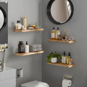 컨트리 스타일 4 피스 플로팅 선반 세트 욕실 침실 차고를위한 벽걸이 형 나무 디스플레이 랙-벽 디스플레이 선반 - Product Image 4