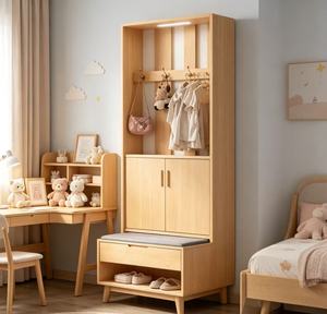 Modern Solid Wood Entryway <b>Bench</b> With Hooks And <b>Shoe</b> Storage Scandinavian Style Furniture For Home Use - Product Image 2