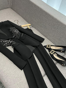 OUDINA Moda Rhinestones Flor 2 Piezas Traje Blazer y Pantalones Dos Piezas Blazers Trajes Mujer - Product Image 3