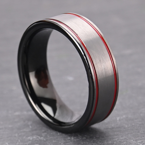 Boman Đồ Trang Sức Bán Buôn Hai-Tone Red <span class=keywords><strong>Epoxy</strong></span> Rãnh Và Matt Màu Đen Không Thường Xuyên Chải <span class=keywords><strong>Tungsten</strong></span> Denim Vòng - Product Image 6