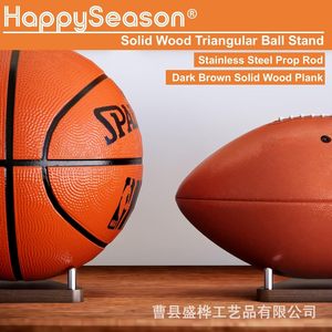 Wooden Ball Storage Rack Triangular <b>Desktop</b> Display Holder For Soccer Rugby Volleyball Solid Wood Base - Product Image 2