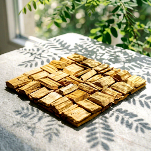 3HTH CO.LTD Handwoven Wooden <b>Coaster</b> Set Natural Wood Square Placemat for Table Decor - Product Image 1