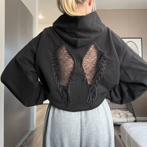<span class=keywords><strong>Felpa</strong></span> Oversize da Donna 2026 con Cappuccio, Dettagli in Pizzo e Ali d'Angelo sul Retro, Maniche Lunghe, Tinta Unita, Stile Streetwear - Product Image 2