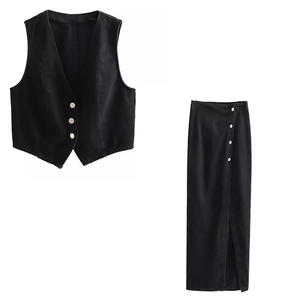 Primavera estate gonne sottili <span class=keywords><strong>a</strong></span> <span class=keywords><strong>vita</strong></span> <span class=keywords><strong>alta</strong></span> + gilet con scollo <span class=keywords><strong>a</strong></span> V abiti da donna 2025 nuova canotta in Denim Chic <span class=keywords><strong>e</strong></span> Set <span class=keywords><strong>gonna</strong></span> <span class=keywords><strong>lunga</strong></span> in due pezzi - Product Image 3