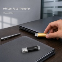 Flashdisk USB Metal 16GB Gantungan Kunci Tutup Transparan Emas Hitam Logo Custom Pen Drive Kecepatan Tinggi Hadiah Bisnis Promosi Grosir