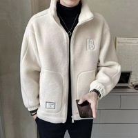 Veste réversible en polaire pour homme, couleur unie, col montant, imperméable, coupe-vent, fermeture éclair écologique