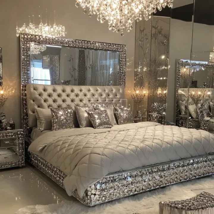 Modern Luxury Mirrored Bedroom Furniture Set for Villa