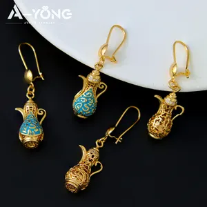 Classic Arabic Style Women Gold Plated Jewelry Hollow Out Earring Turkish Coffee Pot Shape Hooks Earring