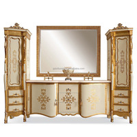 Armoire royale européenne en bois massif sculpté classique Console de table d'appoint de salle de bain en marbre français antique pour meubles de salon