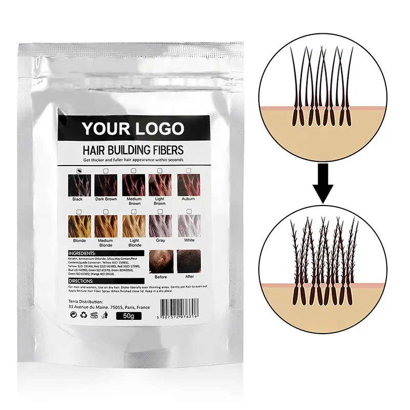 Water Proof Hair Fiber 50g/100g Hair Thickening Fibers Temporary Hair Building Fiber Refill Bag