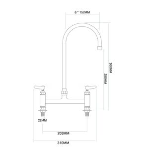 Grifo de cocina de latón con doble orificio y doble manija, fácil de limpiar, cromado, para fregadero profesional - Product Image 2