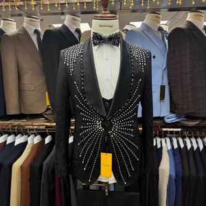 Costume <span class=keywords><strong>Homme</strong></span> Sur Mesure Nouveau, Costume de Mariage 3 Pièces Orné de Cristaux Perles, pour Performance Marié. Veste <span class=keywords><strong>Homme</strong></span> Costume <span class=keywords><strong>Italien</strong></span> de Haute Qualité - Product Image 1