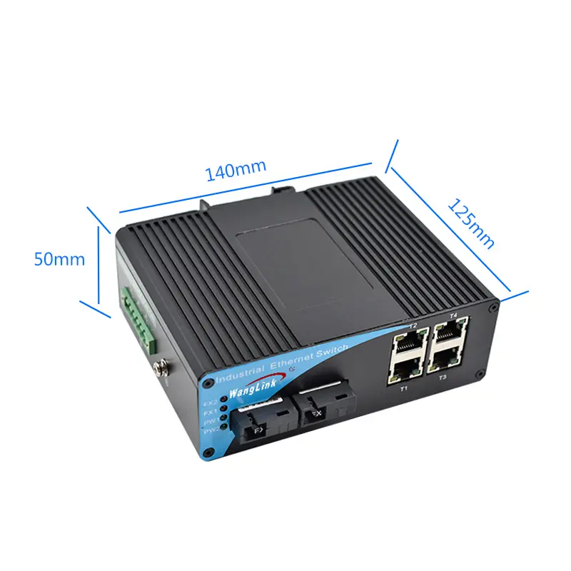 Wanglink Gigabit 4 port Poe 10/100/1000Mbps Ethernet + Gigabit 2 SFP yuvası veya Din ray PoE anahtarı ile 2 SC Fiber 20KM