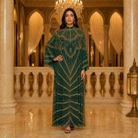 Robe longue Abaya de Dubaï à col rond, manches chauve-souris, brodée de sequins, en tulle, longueur maxi, robe de soirée perlée pour invitée de mariage
