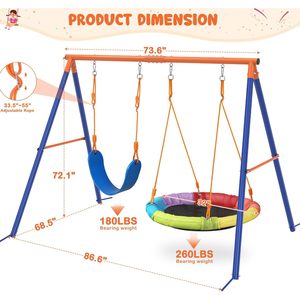 Premium Heavy Duty 440 libbre in metallo A telaio da esterno Set da 32 "piattini altalena e 26.2" Set di altalena Amictoy per asilo nido e cortile - Product Image 2