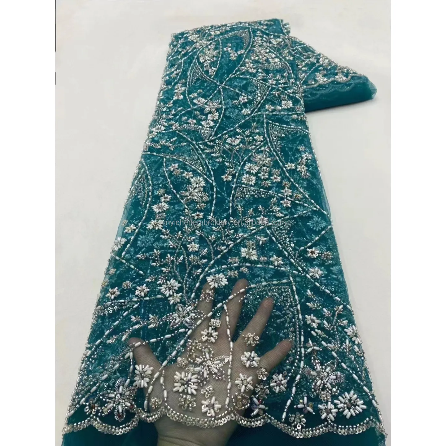 Французская кружевная ткань с бисером для свадьбы, для вечеринки, высококачественная ткань для свадебного платья