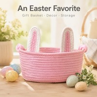 Panier de Pâques en corde de coton avec logo couleur personnalisé, OEM ODM, panier de rangement tissé à la main pour cadeaux de Pâques, vente en gros DIY