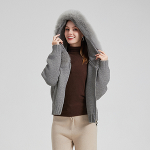 <span class=keywords><strong>Cardigan</strong></span> con colletto in vera <span class=keywords><strong>pelliccia</strong></span> QC24048 <span class=keywords><strong>Cardigan</strong></span> maglione <span class=keywords><strong>pelliccia</strong></span> - Product Image 2
