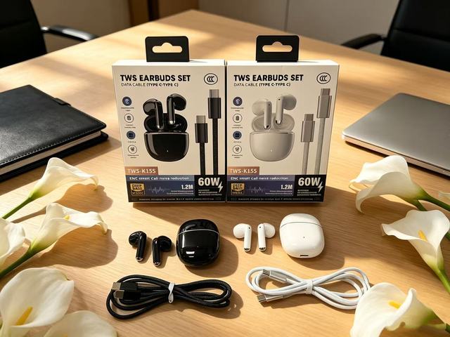 TWS-K155 TWS Earbuds Set with 60W Type-C Cable ENC Noise Reduction Wireless Earphones Deep Bass Stereo Headphones