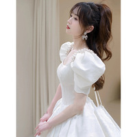 NNR Robe longue de soirée de mariage blanche de luxe à manches bouffantes de trois quarts de haute qualité pour femmes