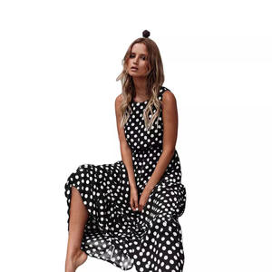 Cross-Border Venta caliente Popular 2025 Primavera y verano Moda Versátil Impreso Lunares Cuello redondo Falda larga <span class=keywords><strong>Vestido</strong></span> de mujer - Product Image 5
