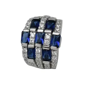 Luxury tanzanite Stone Chunky Men Silver Rings Sterling 925 Bar Setting Jewelry Men Solitaire Ring