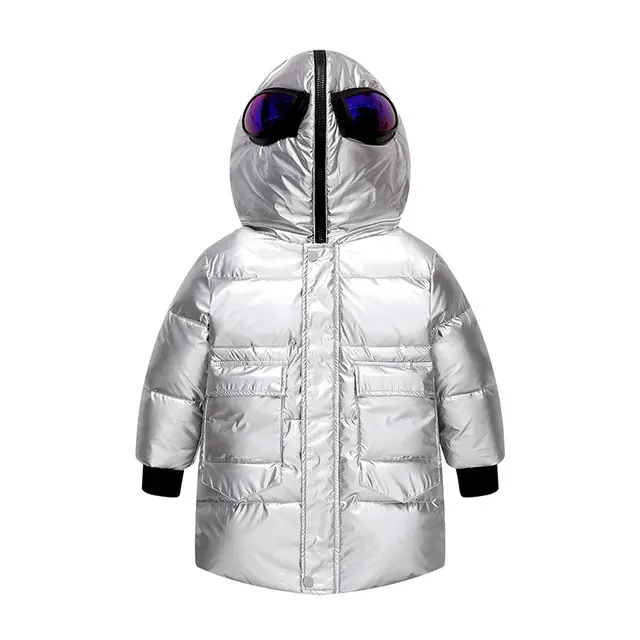 Nouvelle conception hiver doudoune pour enfant bébé garçon coton épais veste garçon à capuche avec des lunettes cool veste imperméable