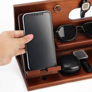 Wooden Multi-Functional Storage <b>Rack</b> 3-Tier Desktop Organizer For Phone Watch Glasses <b>Key</b> Holder Reddish Brown - Product Image 4