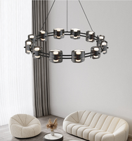 Lustre en verre simple et luxueux avec anneaux métalliques, lampe suspendue LED moderne pour table et bar, design tendance