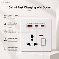 Prise murale universelle 3 broches 10A 20W avec port USB Type-C à charge rapide, prise électrique murale en plastique UK AC110-250V