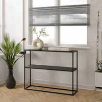 Table console en bois moderne avec étagère ouverte réglable en hauteur et rangement, taille personnalisable pour salon