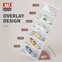 Organisateur de rangement pour chaussures Haixin à 3 niveaux, transparent, empilable, en plastique, pliable, boîtes de rangement pour chaussures, rangement pour l'entrée
