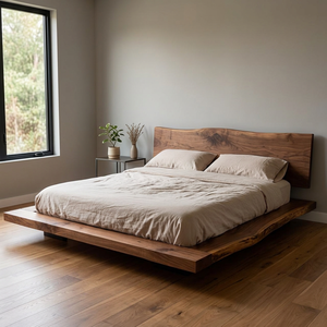 Rustic Solid Wood Platform <b>Bed</b> <b>Frame</b> Walnut Finish Retro Bedroom Furniture for Home Hotel Villa Full/<b>Queen</b> <b>Sizes</b> - Product Image 3