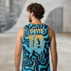 Camiseta de baloncesto sublimada con estampado, de secado rápido, corte atlético, sin mangas, para hombre. - Product Image 5