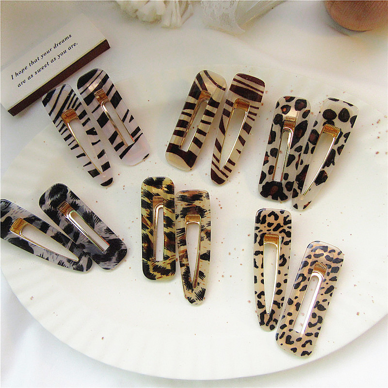 Hairpin Acrylic Leopard-print/zebra-print Hair Clips Set Simple Geometric Duck Bill Hairpins Hair Accessory For Women Girls Accessories