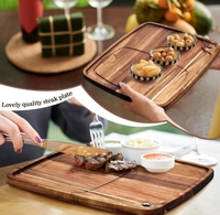 Plateau de service rectangulaire en bois durable et écologique pour steak, pizza, pain, dîner, poli à la main, qualité alimentaire, style américain, lot de 4